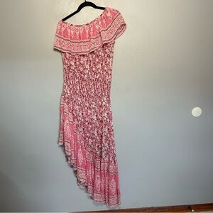 Anthropologie Muche & Muchette Pink Floral One Shoulder Dress Ruffle Hem